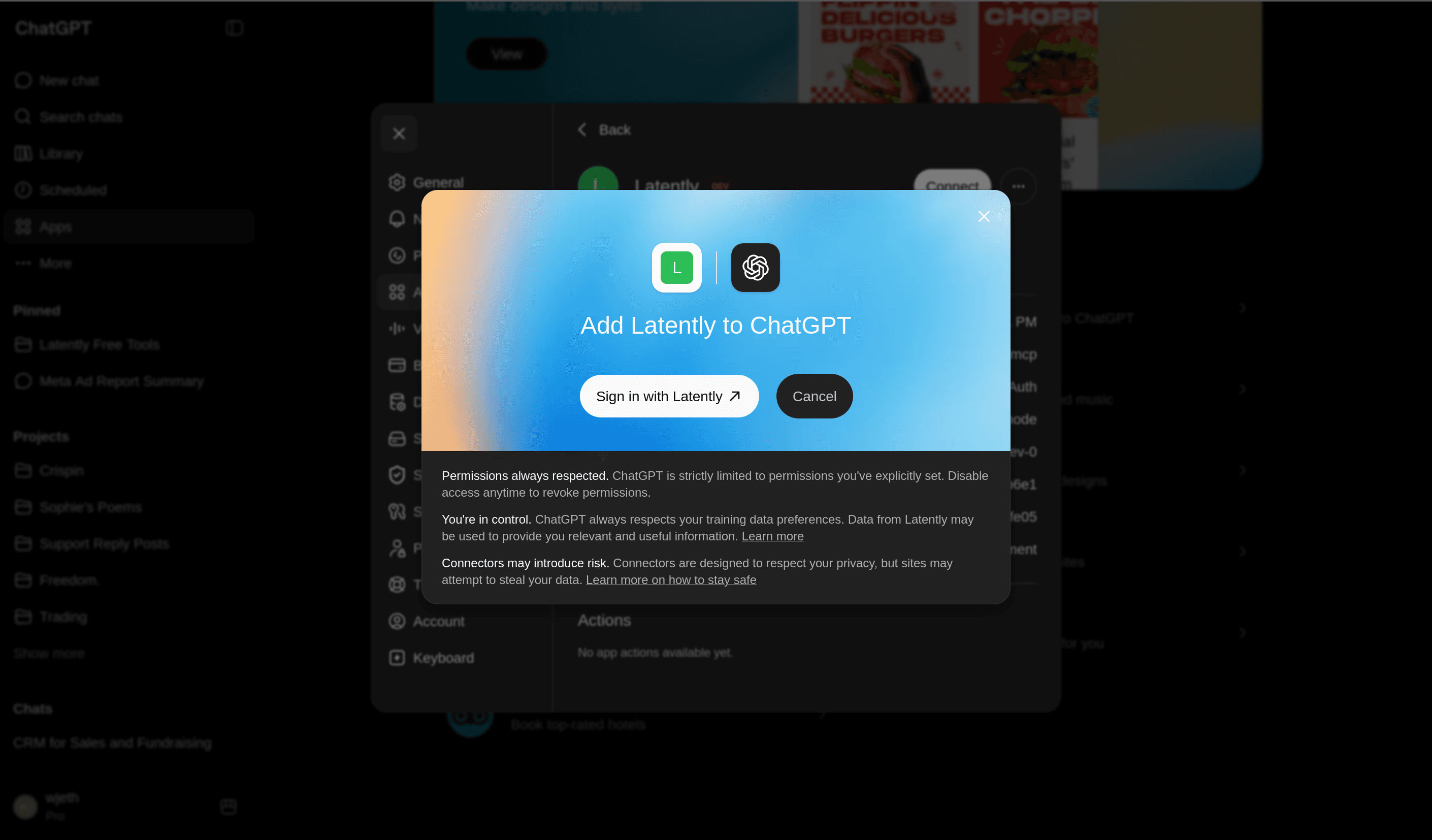 ChatGPT sign-in prompt for the Latently app.