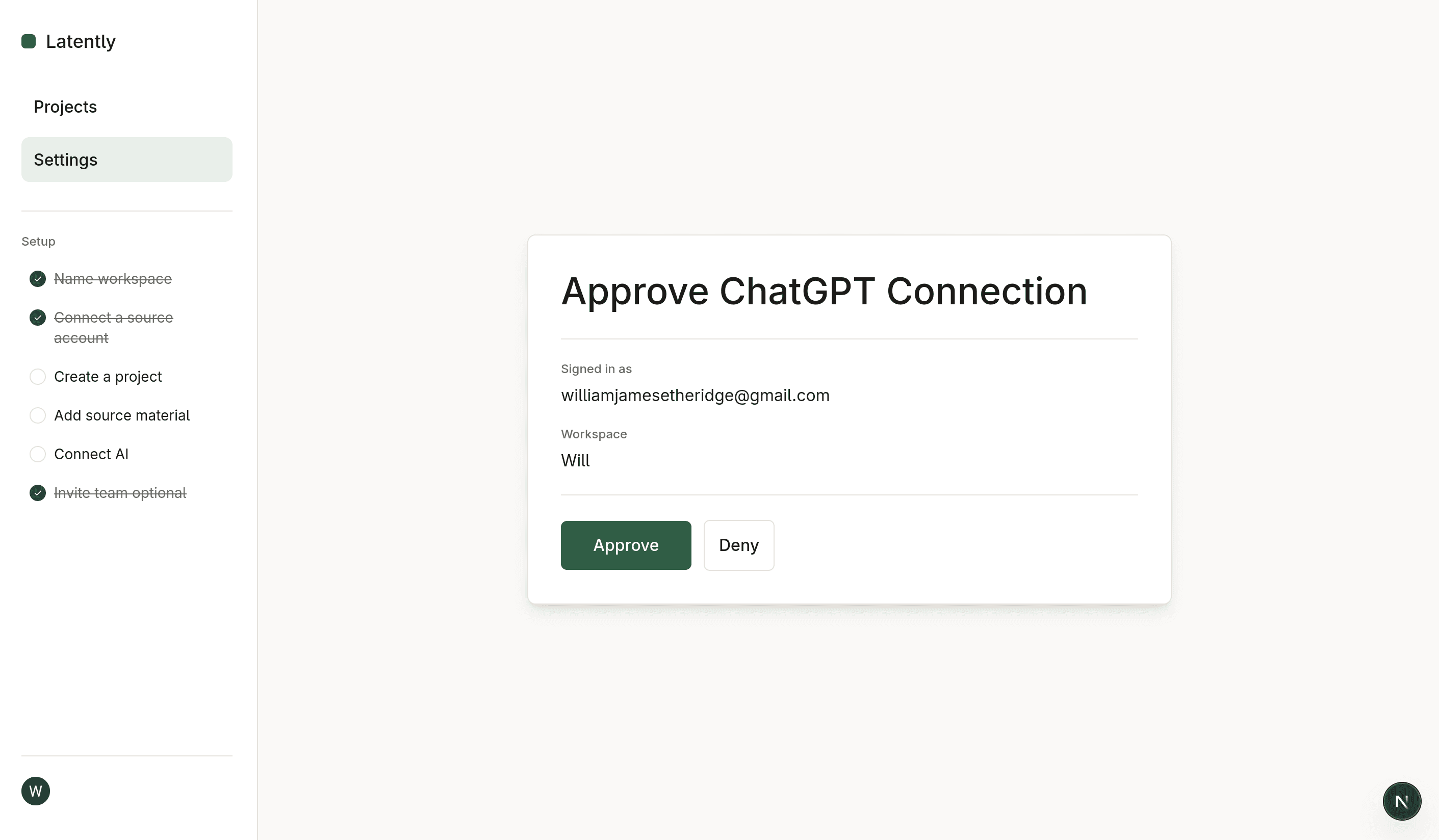 Latently MCP approval screen with the Approve action visible.
