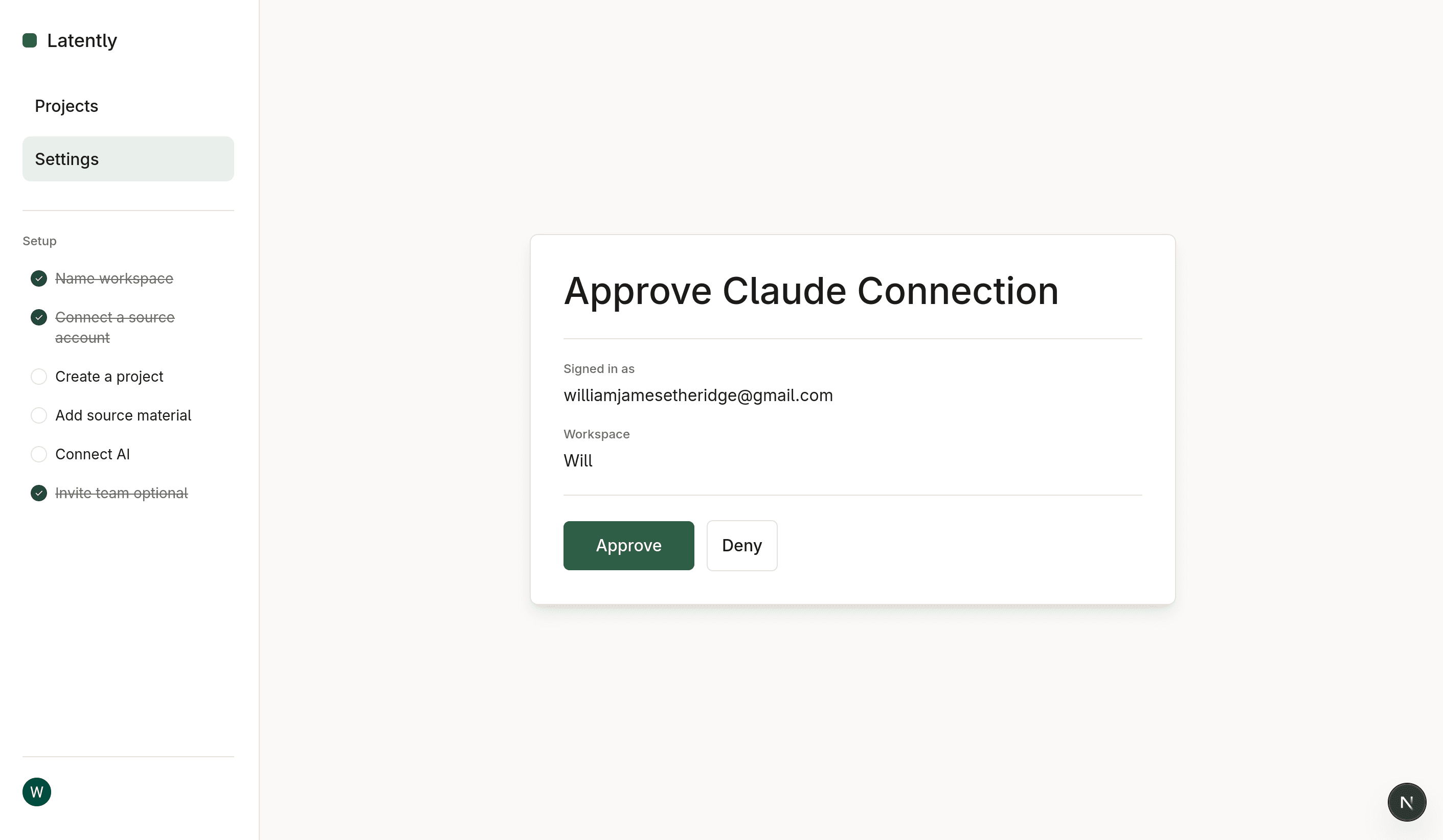 Latently MCP approval screen with the Approve action visible.